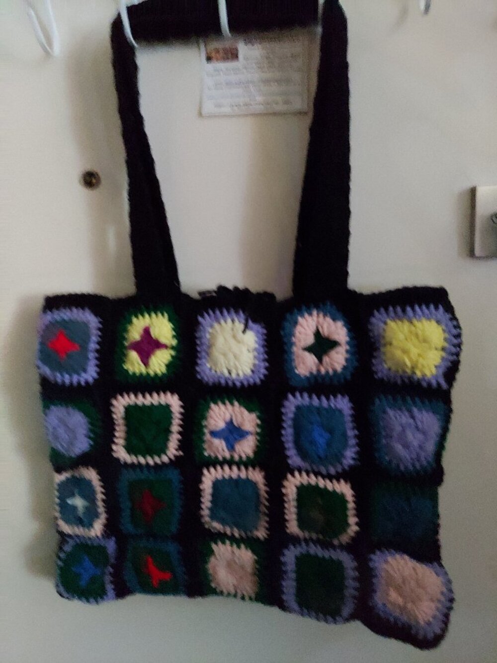 Periwinkle Greens Tote, hand crocheted, 17 inches wide, 13 inches deep